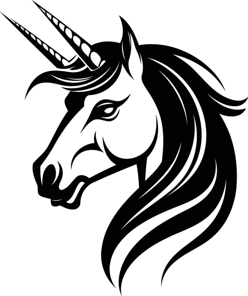 Black and white element illustration of a stylized unicorn head vector