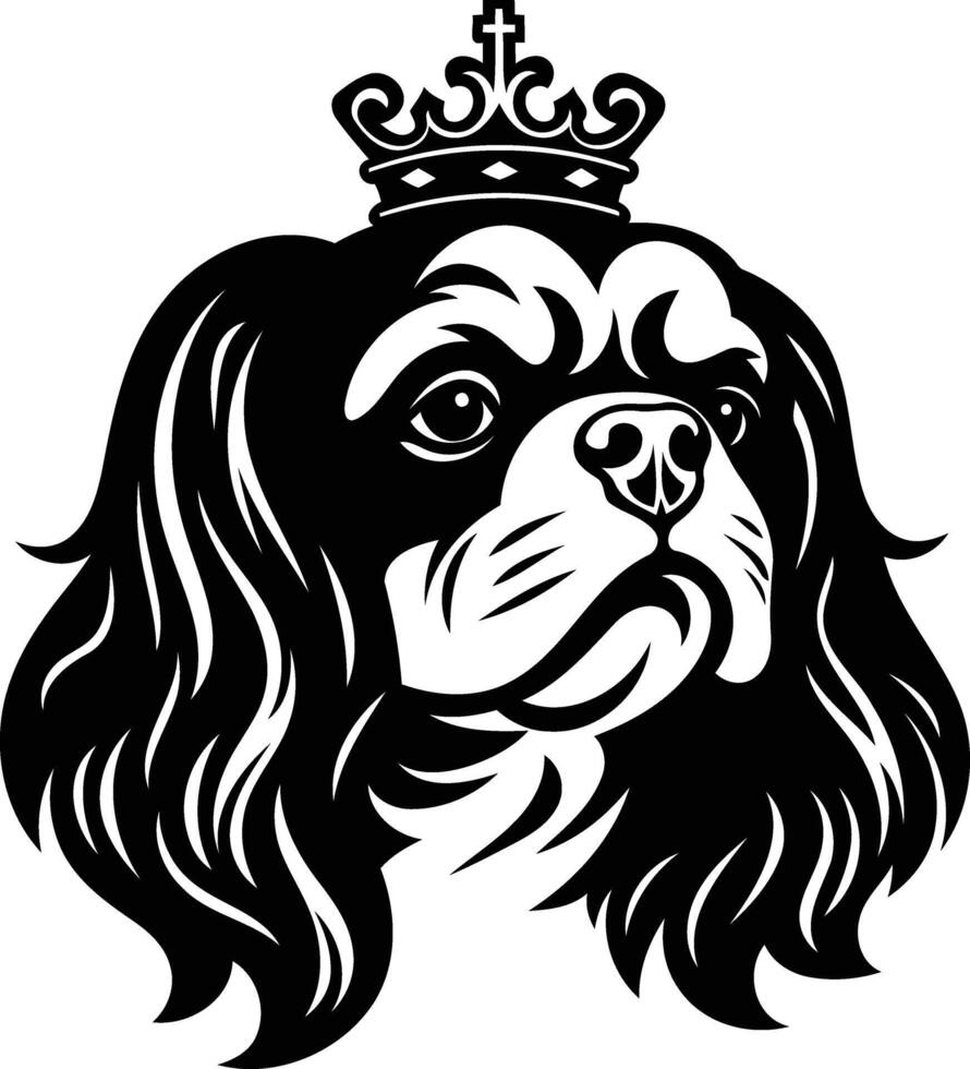 A regal cavalier king charles spaniel portrait in black and white, adorned with a crown vector