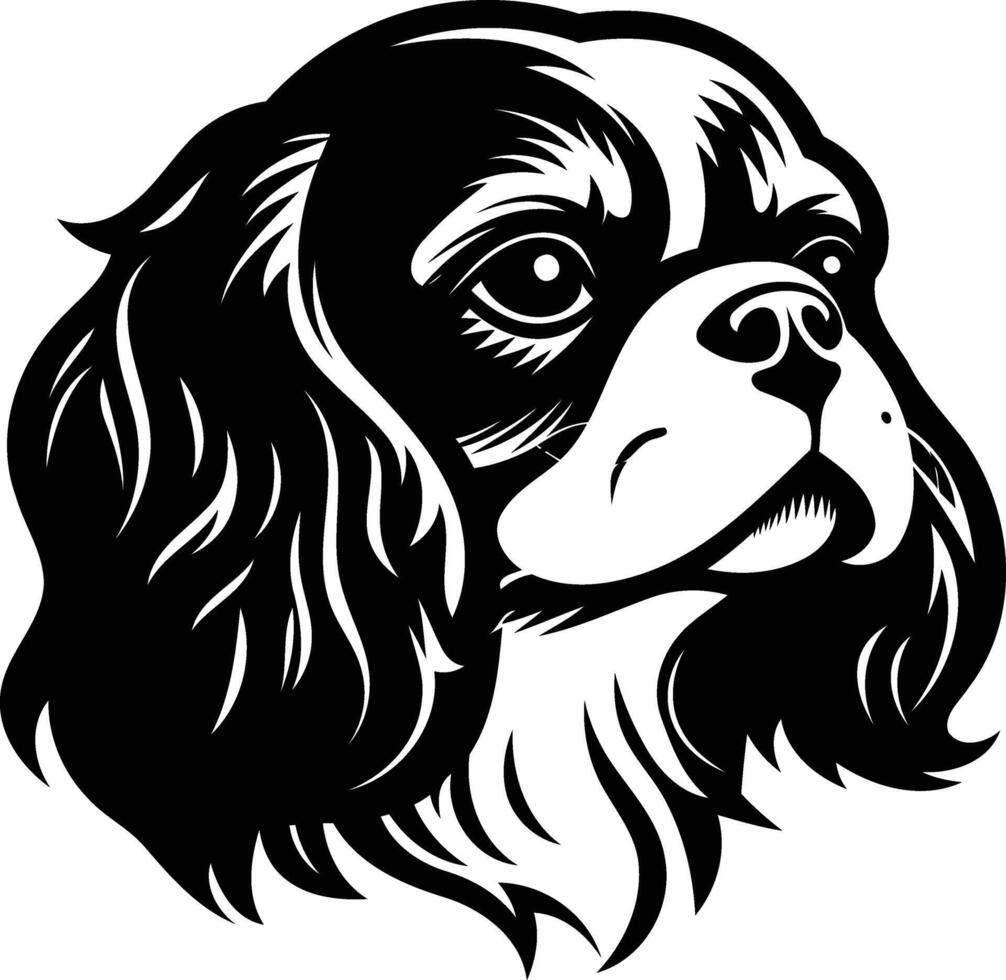 Black and white illustration of a cavalier king charles spaniel's head, perfect for t-shirt designs, pet portraits, and more vector