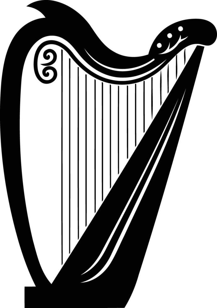A simple, elegant silhouette of a harp vector