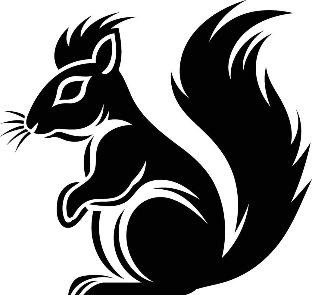 Stylized black and white silhouette of a squirrel, perfect for tattoos, logos, and illustrations vector