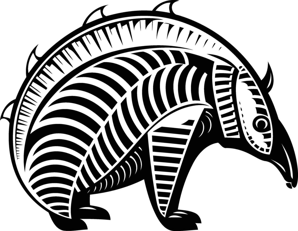 Stylized black and white illustration of an armadillo, perfect for tattoos, branding, or any project requiring a unique animal design vector