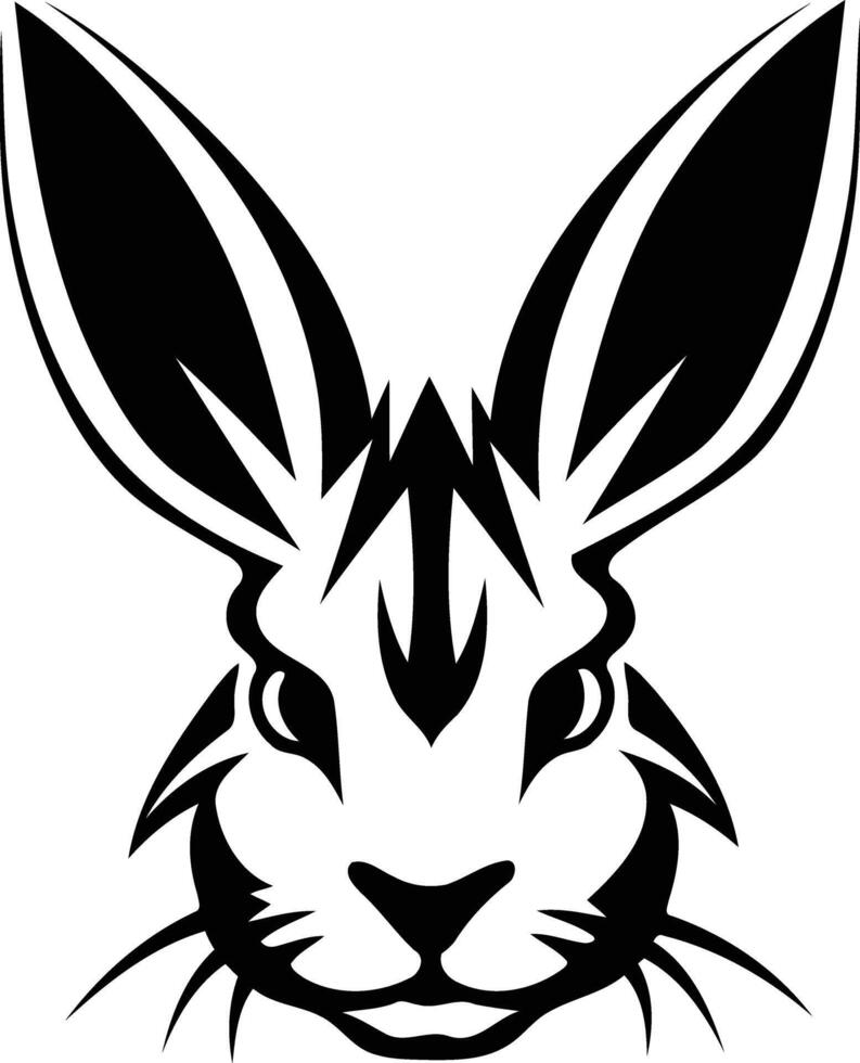 A bold, black and white illustration of a rabbit's face, perfect for tattoos, branding, and graphic design projects vector