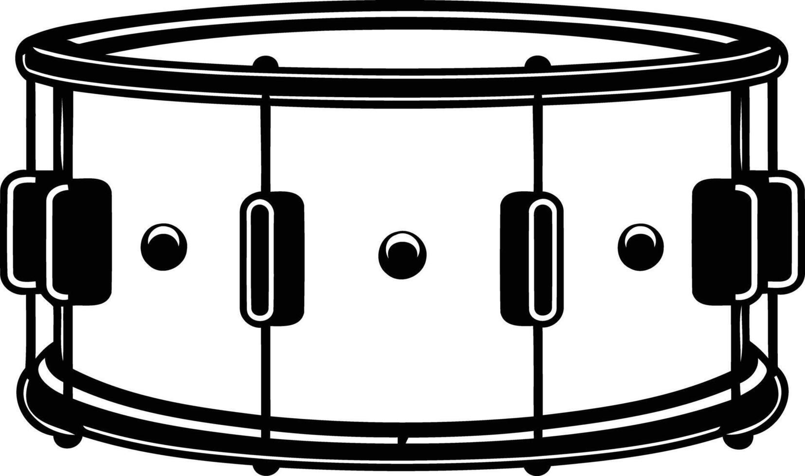 Black and white illustration of a snare drum, perfect for music, band, or drum lesson related projects vector