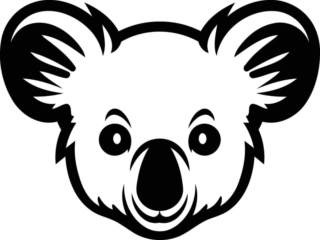 A bold and simple black and white illustration of a koala's face vector