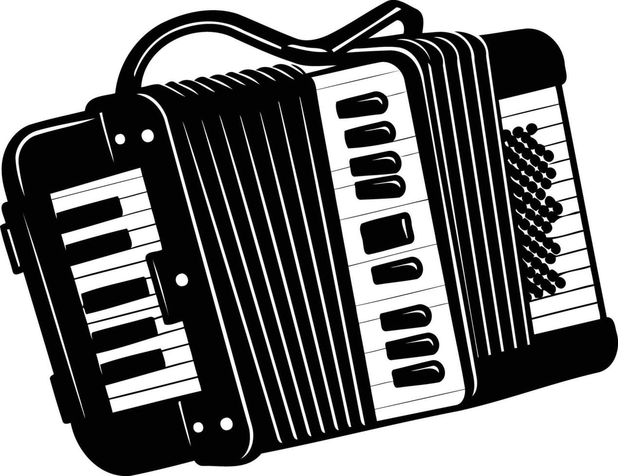 Black and white illustration of an accordion, a traditional instrument known for its expressive sound vector