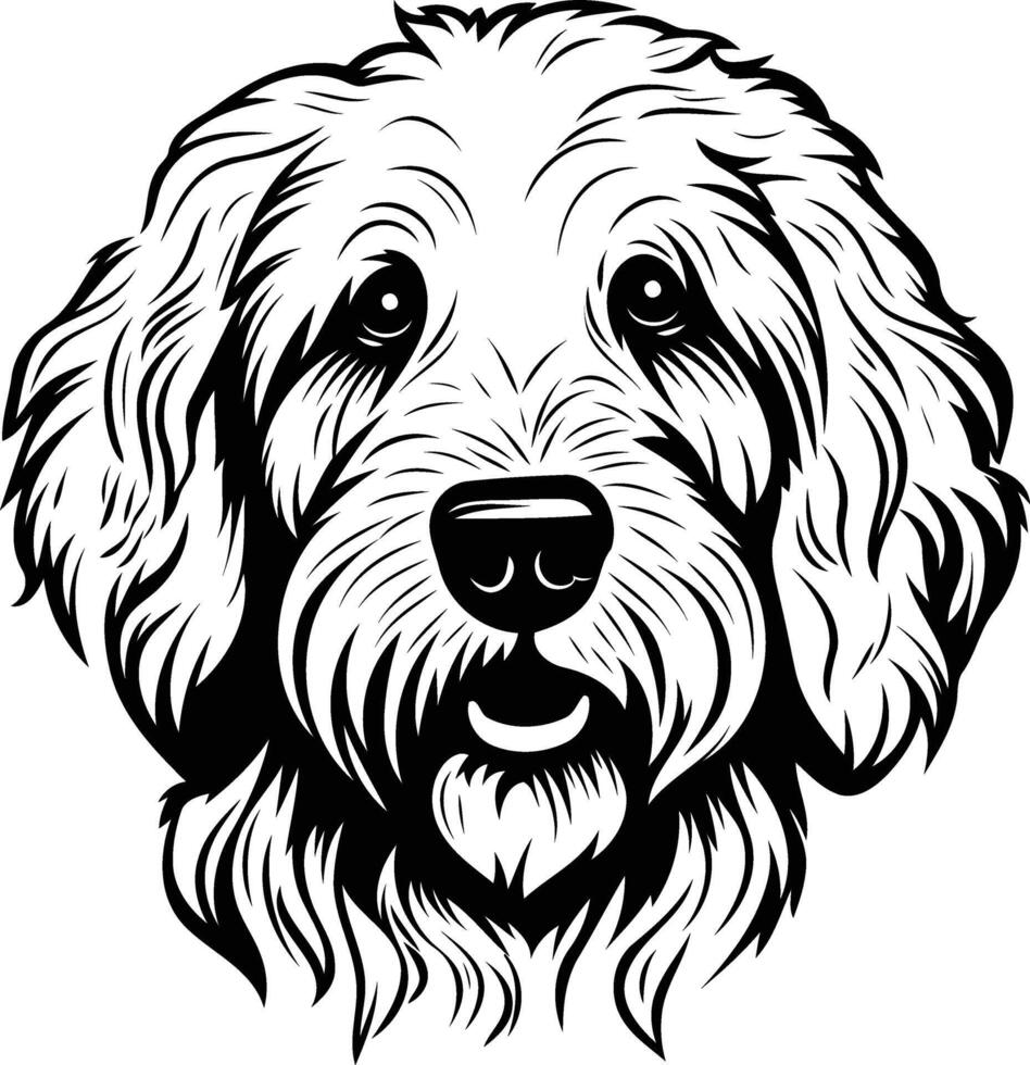 A black and white illustration of a cute dog's face vector