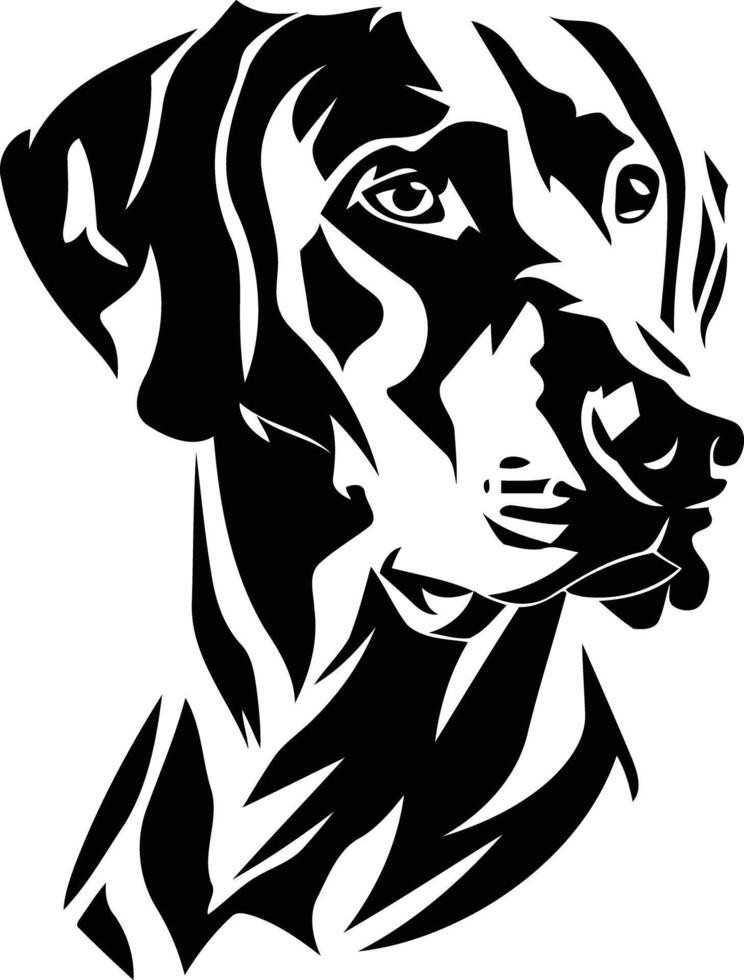 A striking black and white silhouette of a dog's head, perfect for t-shirt designs, pet-related branding, or as a strong visual for your website vector