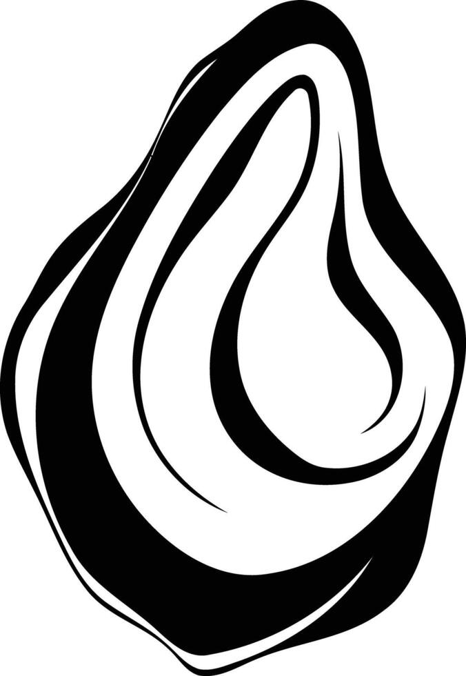 Simple black and white illustration of an oyster shell, perfect for design projects related to seafood, nature, or the ocean vector