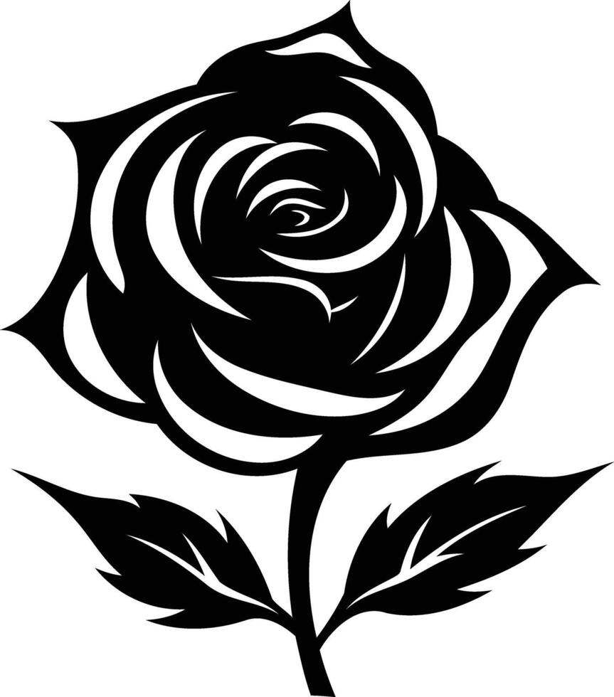 A bold, black and white illustration of a single rose in full bloom vector