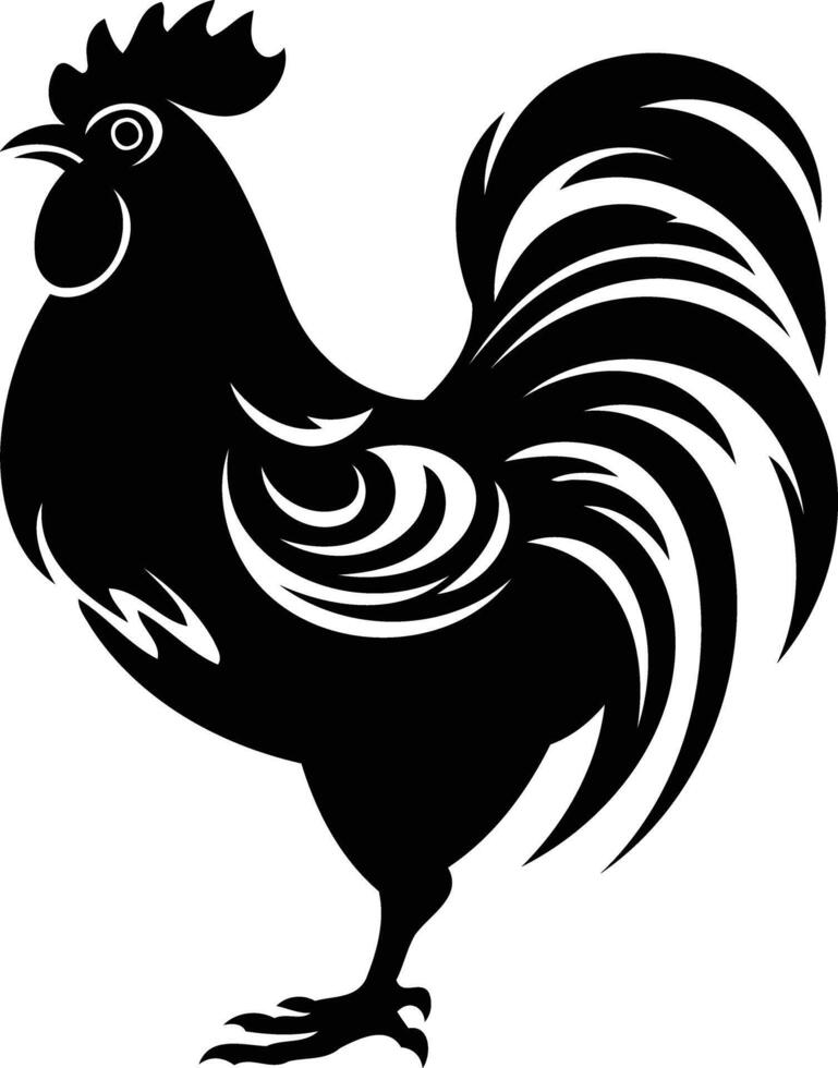 A bold, black and white silhouette of a rooster, perfect for designs that need a touch of vintage style vector
