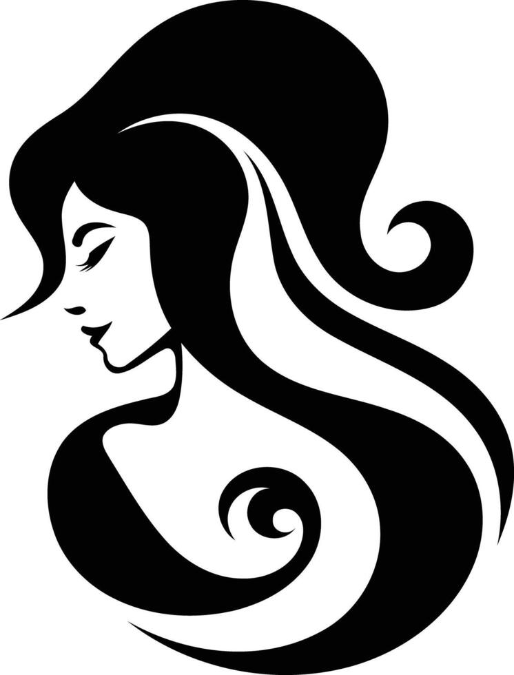 Stylish black and white illustration of a woman's profile, featuring flowing hair and elegant curves vector