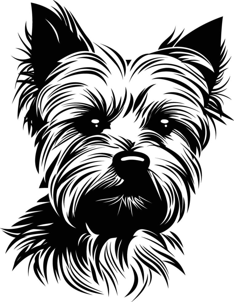 Black and white illustration of a yorkshire terrier dog, perfect for pet lovers, dog breeders, and animal enthusiasts vector
