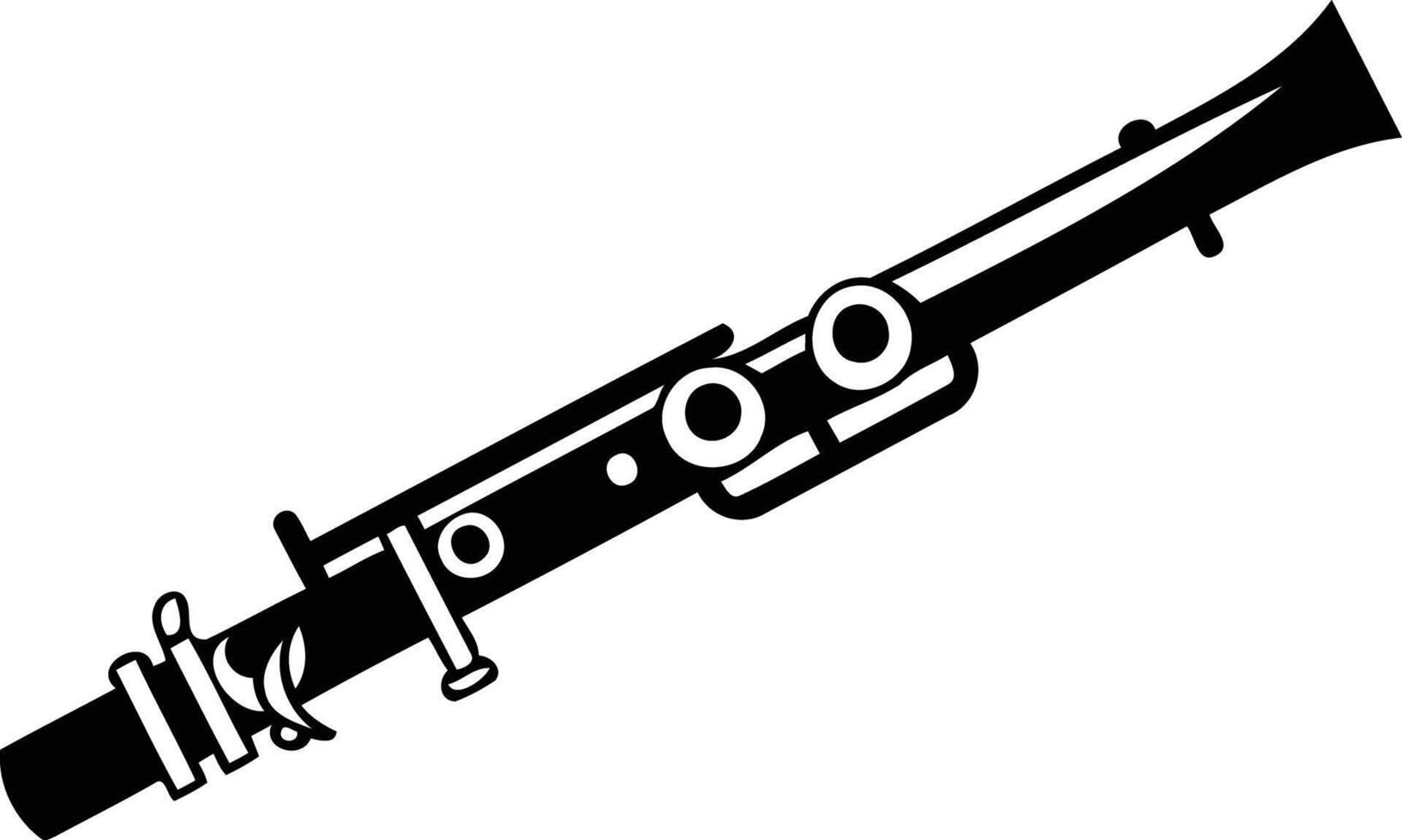 Black and white illustration of a clarinet, perfect for music-themed designs, website graphics, or educational materials vector