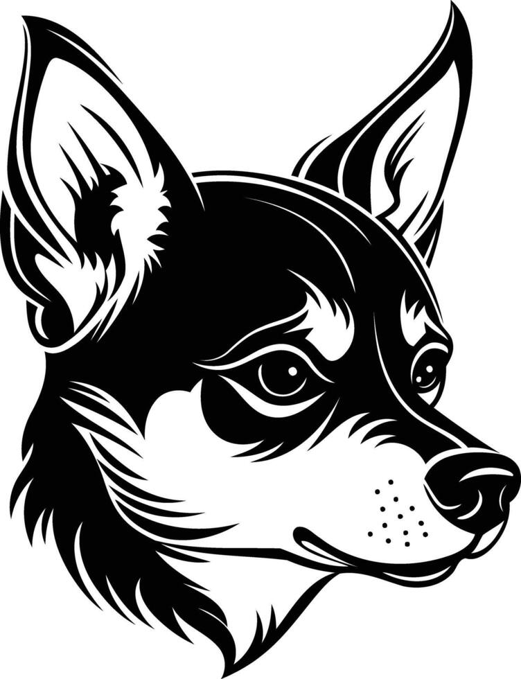 Black and white illustration of a chihuahua's head, perfect for pet-related designs, t-shirts, and logos vector