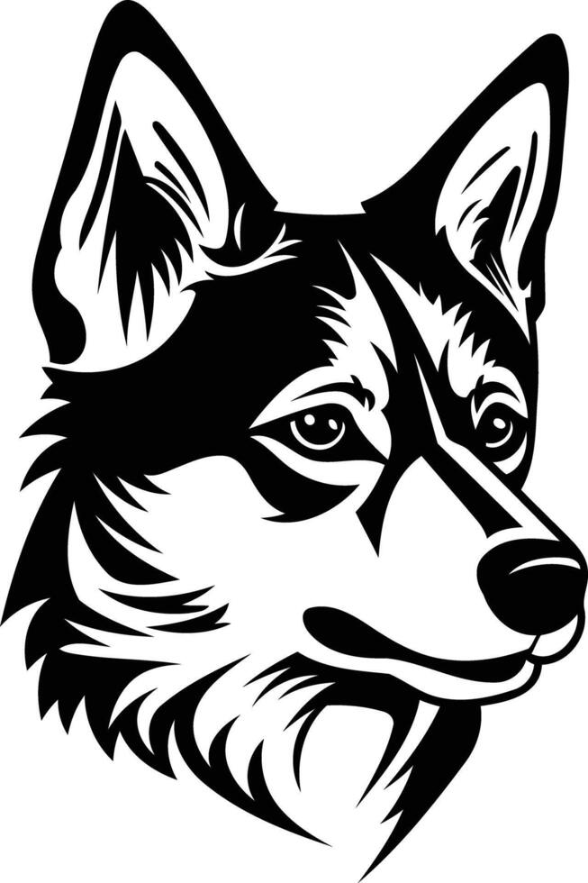 Black and white illustration of a wolf or husky dog head, perfect for creating logos, t-shirts, and other designs vector