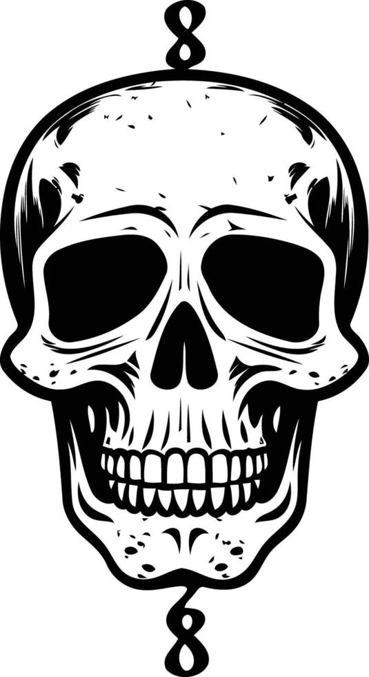 A detailed black and white illustration of a human skull with a whimsical twist vector