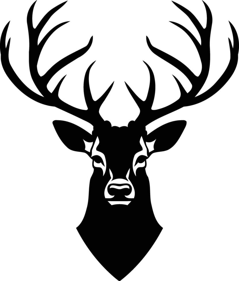 A simple yet striking black and white silhouette of a stag's head with large antlers vector