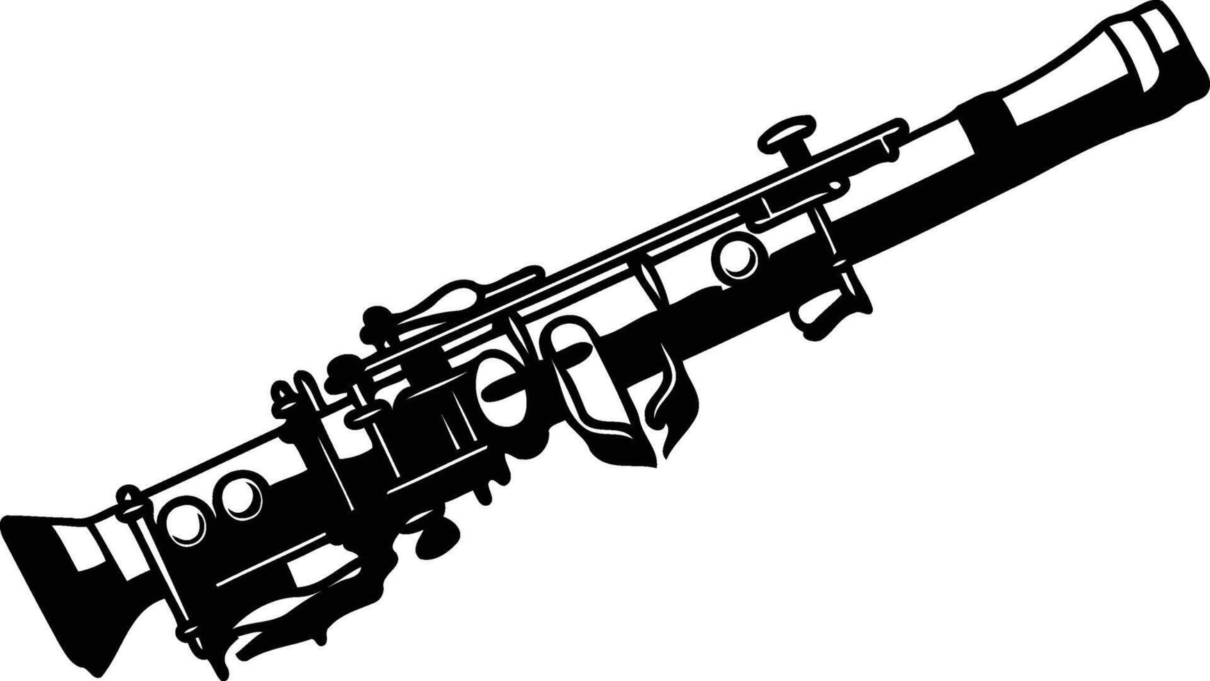 Black and white element illustration of a clarinet, perfect for music-related designs, websites, and social media vector
