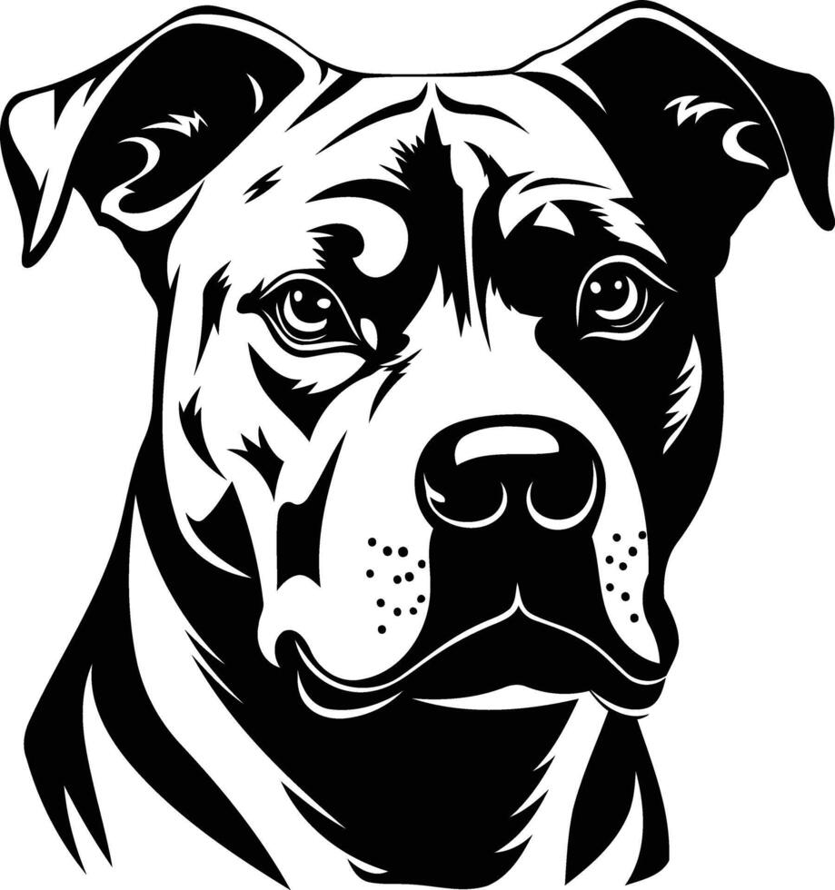 Powerful black and white illustration of a pit bull terrier's head, perfect for tattoos, t-shirt designs, and branding vector