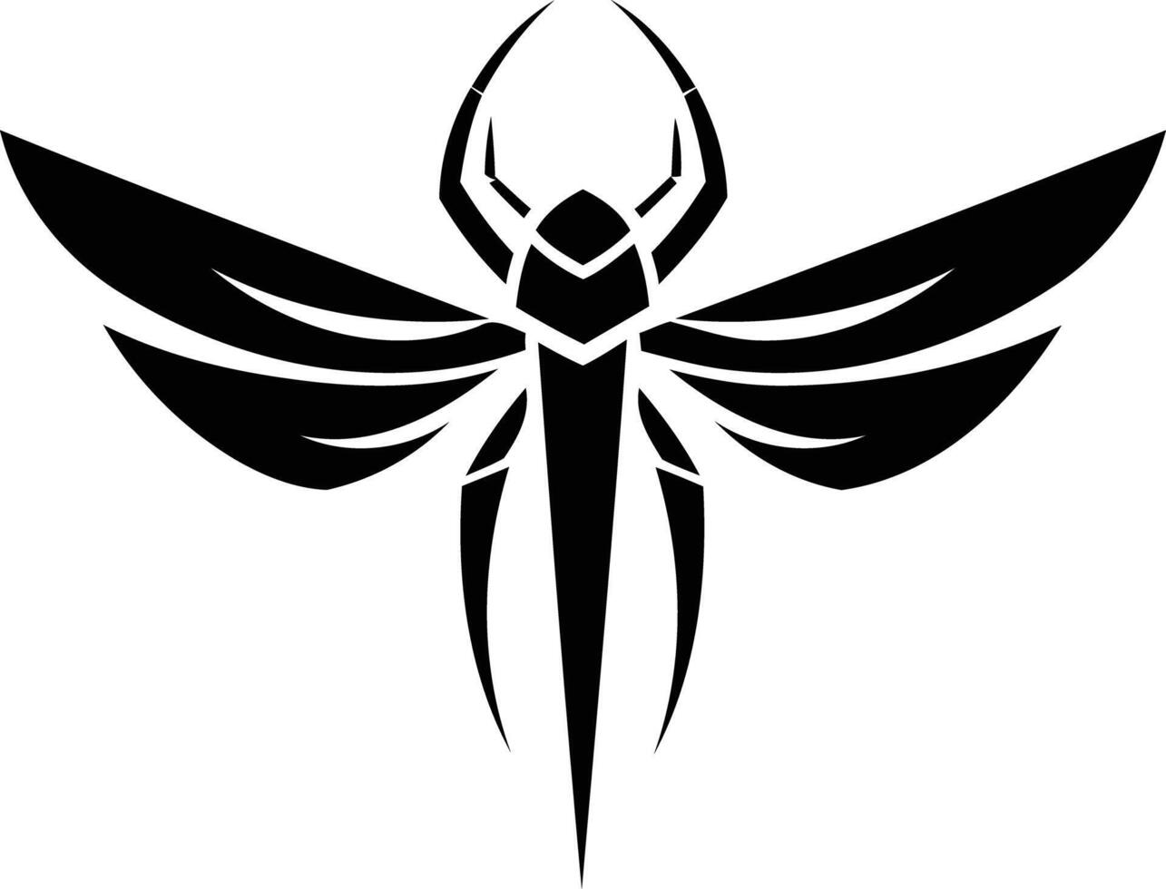 A bold and striking black and white illustration of an insect with wings outstretched vector