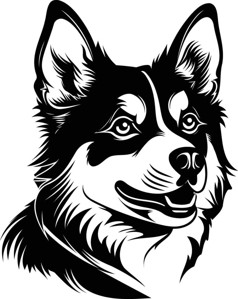 Black and white element illustration of a husky dog head, perfect for logos, t-shirts, and other designs vector