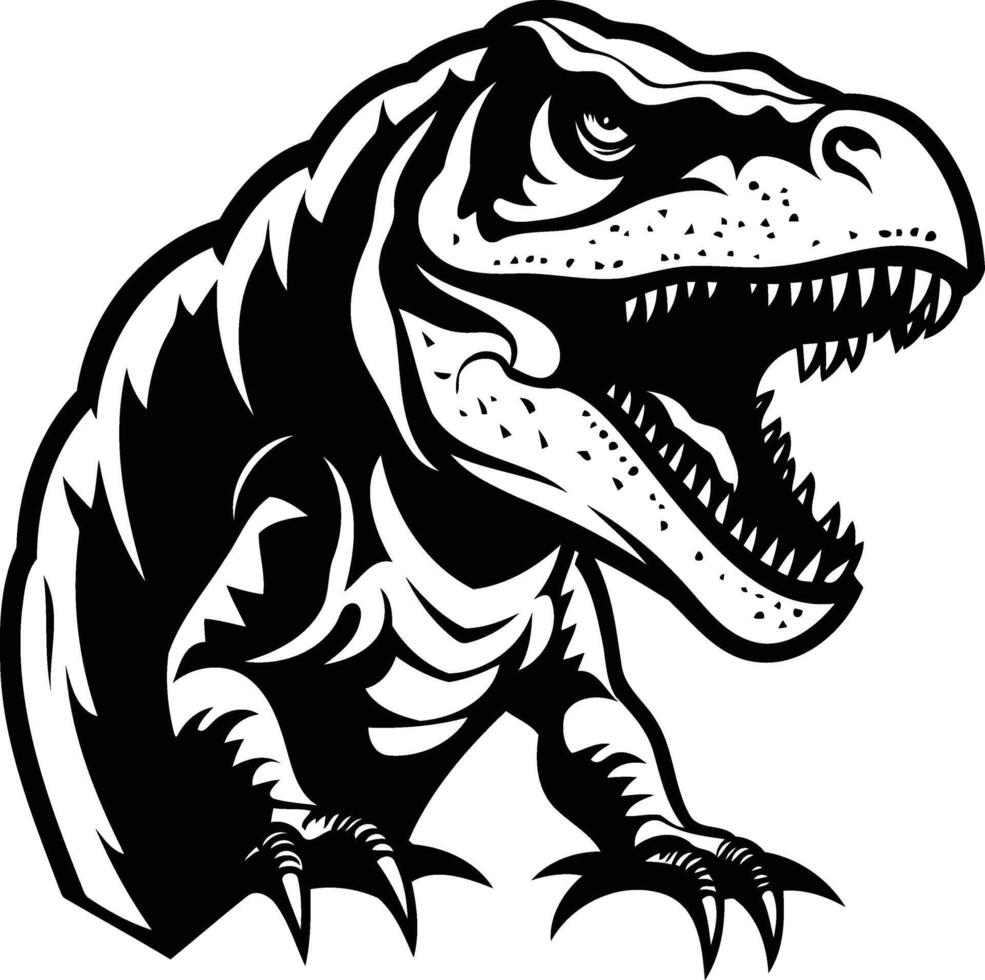 Fierce, black and white illustration of a t-rex dinosaur roaring vector