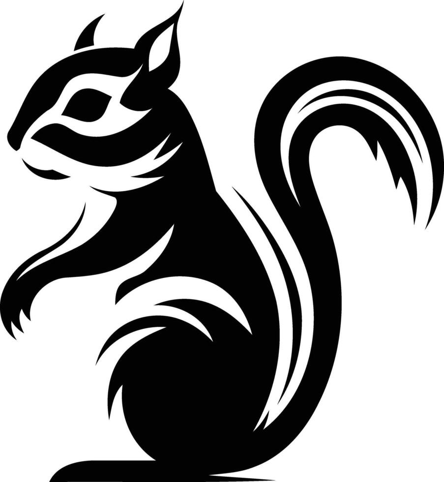 A bold, black and white stylized silhouette of a squirrel vector