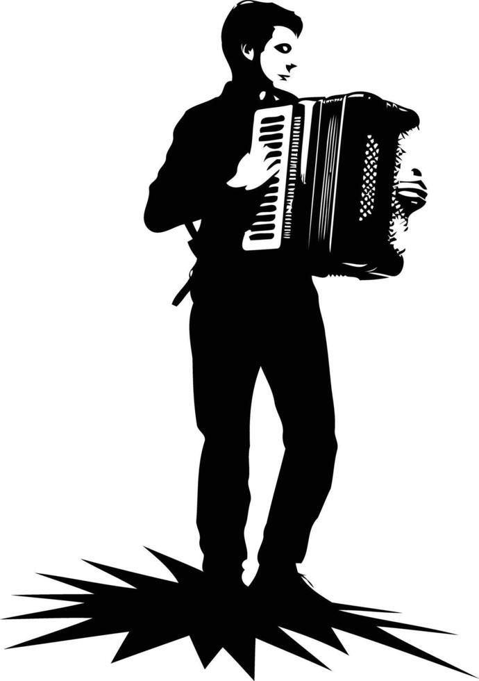A dramatic silhouette of a musician playing the accordion vector