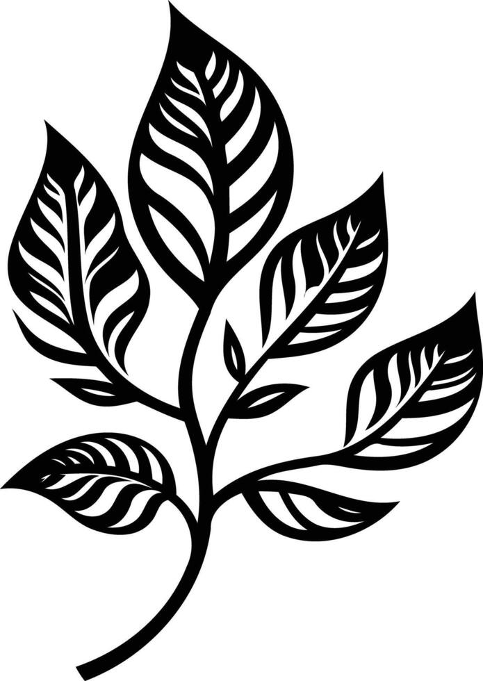 Elegant black and white illustration of a stylized leaf branch, perfect for adding a touch of nature to your design vector