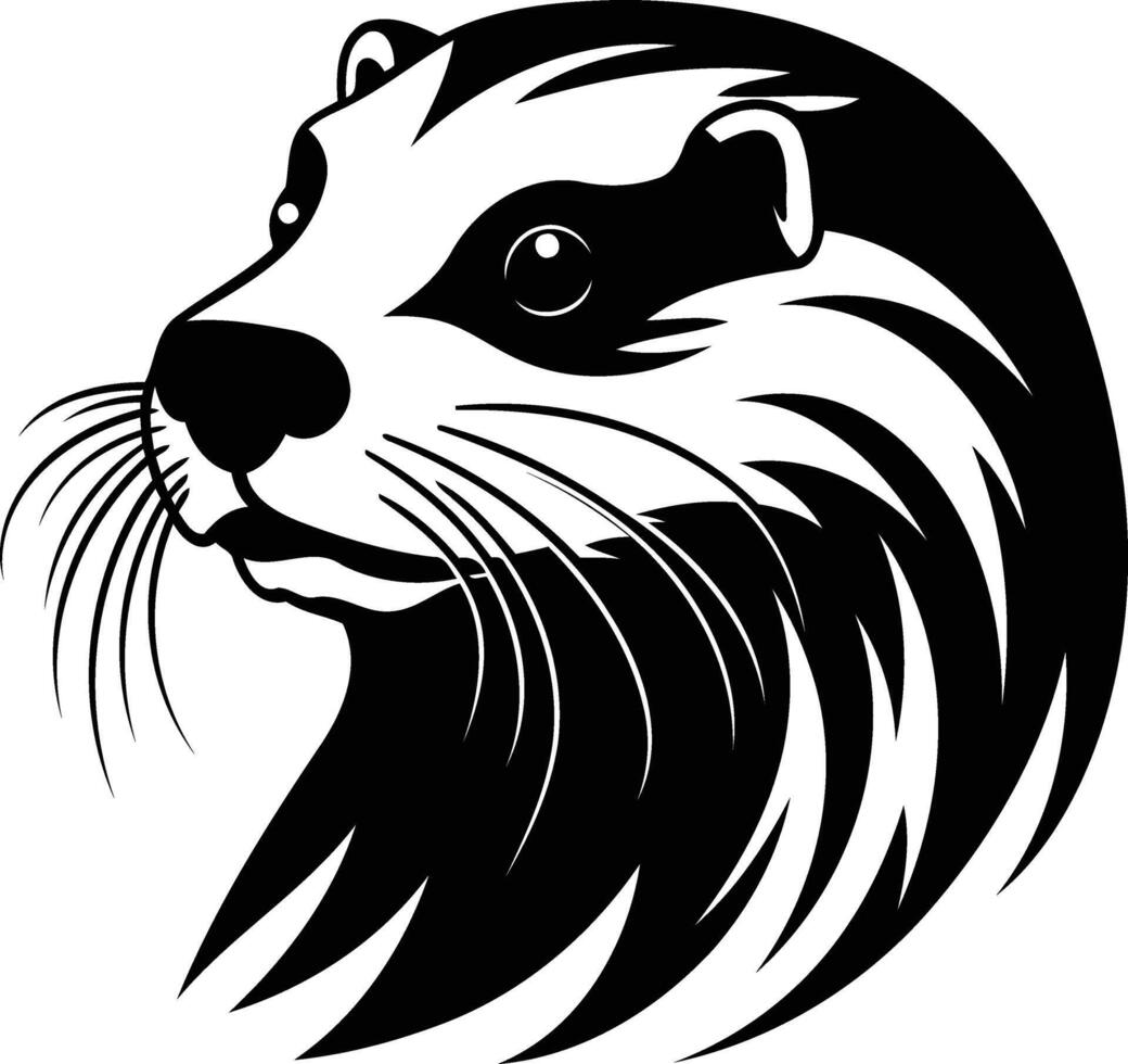 Black and white tattoo style illustration of a cute otter's head, perfect for animal lovers, nature enthusiasts, and tattoo artists vector