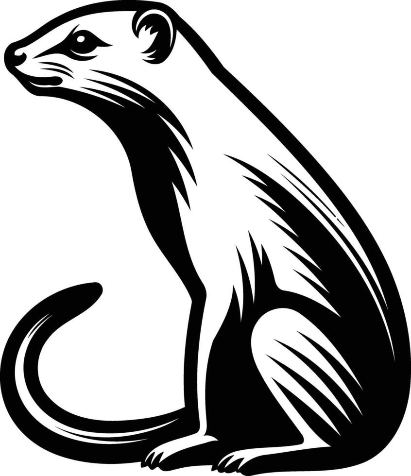 A bold, black and white illustration of a sitting meerkat, perfect for adding a touch of wilderness to designs vector