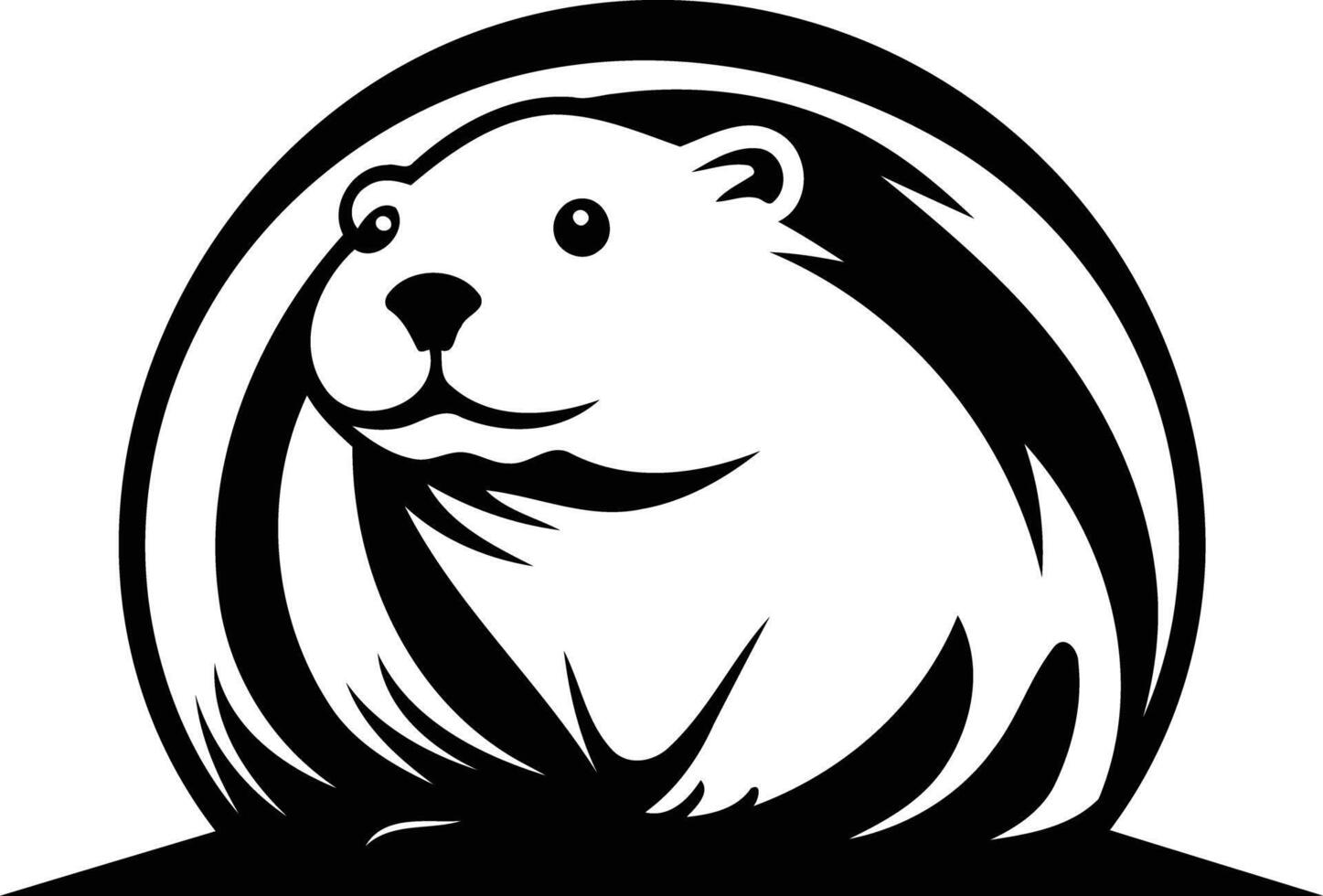 A bold, black and white illustration of a groundhog peeking out from its burrow vector