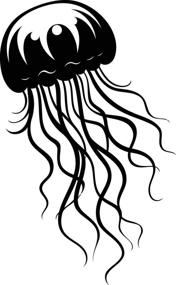Black and white element illustration of a jellyfish silhouette vector