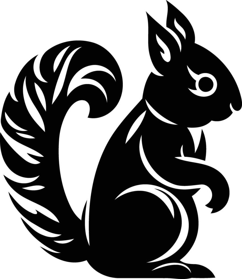 Stylish black and white silhouette of a squirrel, perfect for tattoos, logos, or any design project needing a touch of nature vector