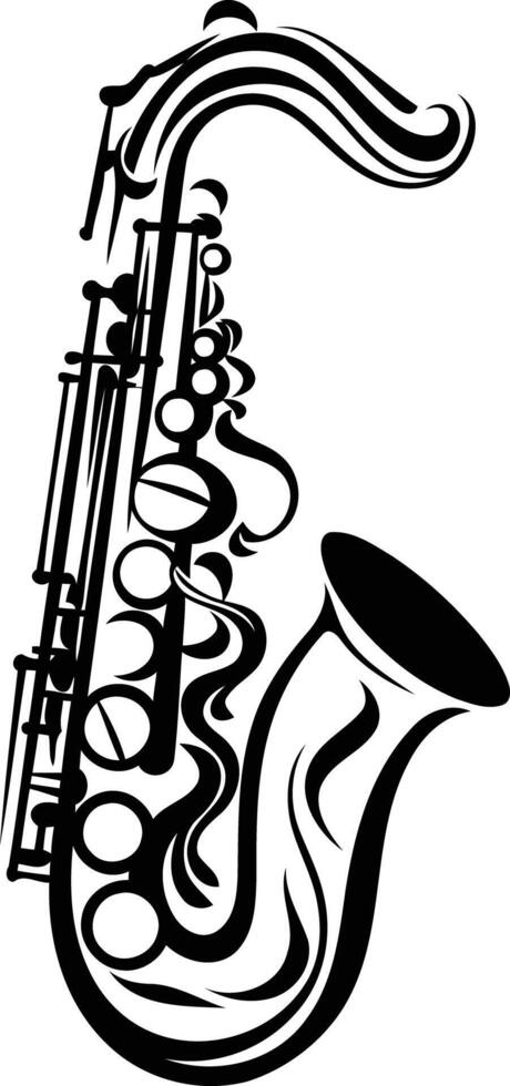 Stylish black and white illustration of a saxophone vector