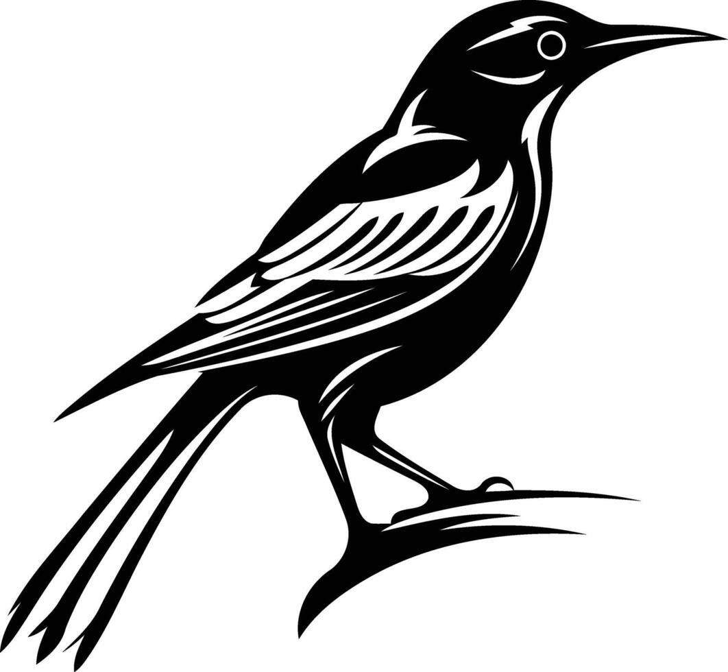 A bold, black and white illustration of a bird perched on a branch, perfect for tattoo designs, branding, or any project needing a striking, graphic style vector