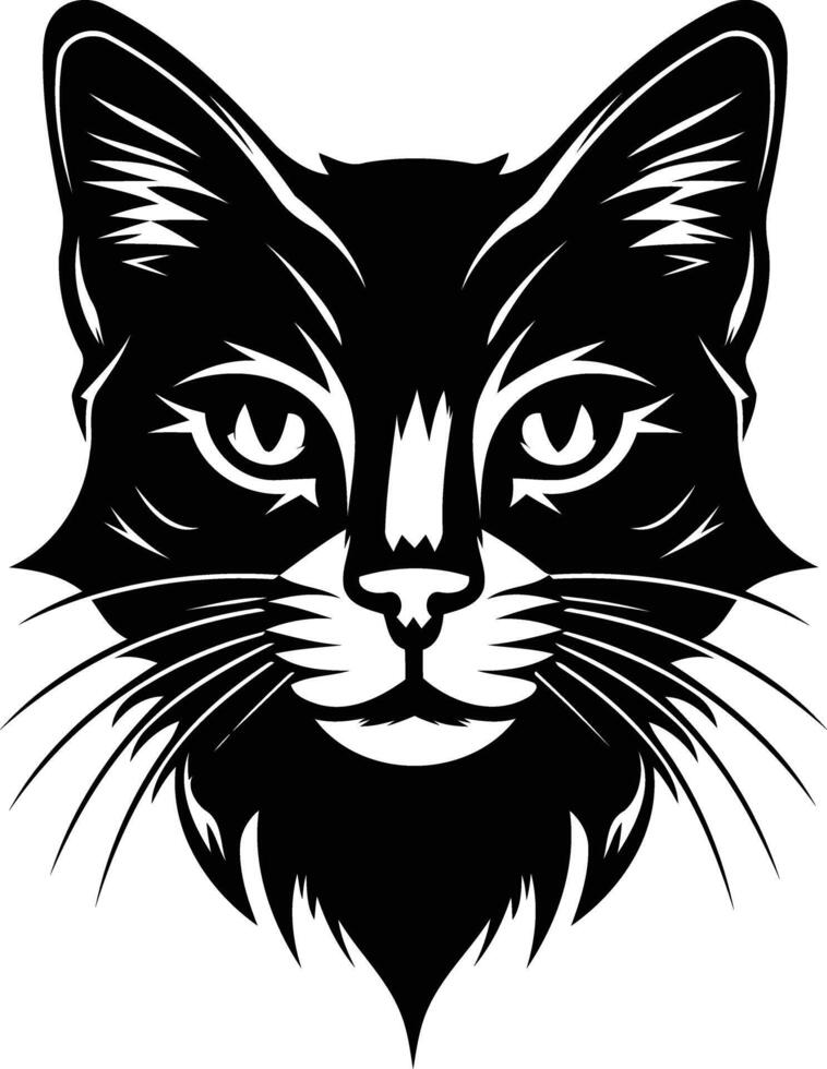 A bold, black and white illustration of a cat's face, ideal for t shirts, logos, and pet themed designs vector