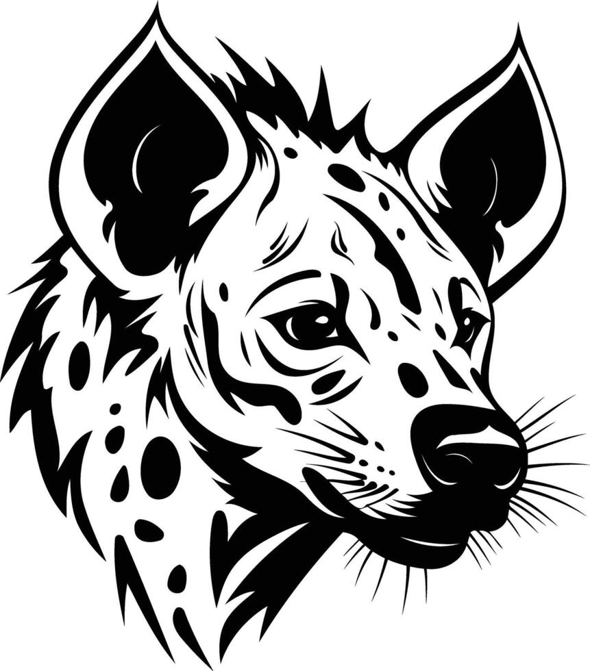 A bold, black and white illustration of a hyena's head, perfect for tattoos, branding, or wildlife designs vector