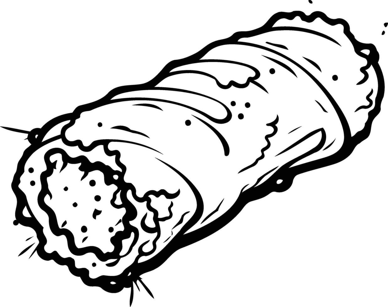 A hand drawn illustration of a burrito, perfect for adding a touch of humor to your mexican food designs vector