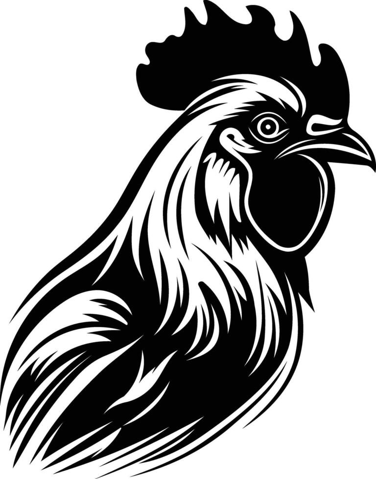 A bold and graphic black and white illustration of a rooster's head, perfect for adding a touch of rustic charm to your design projects vector