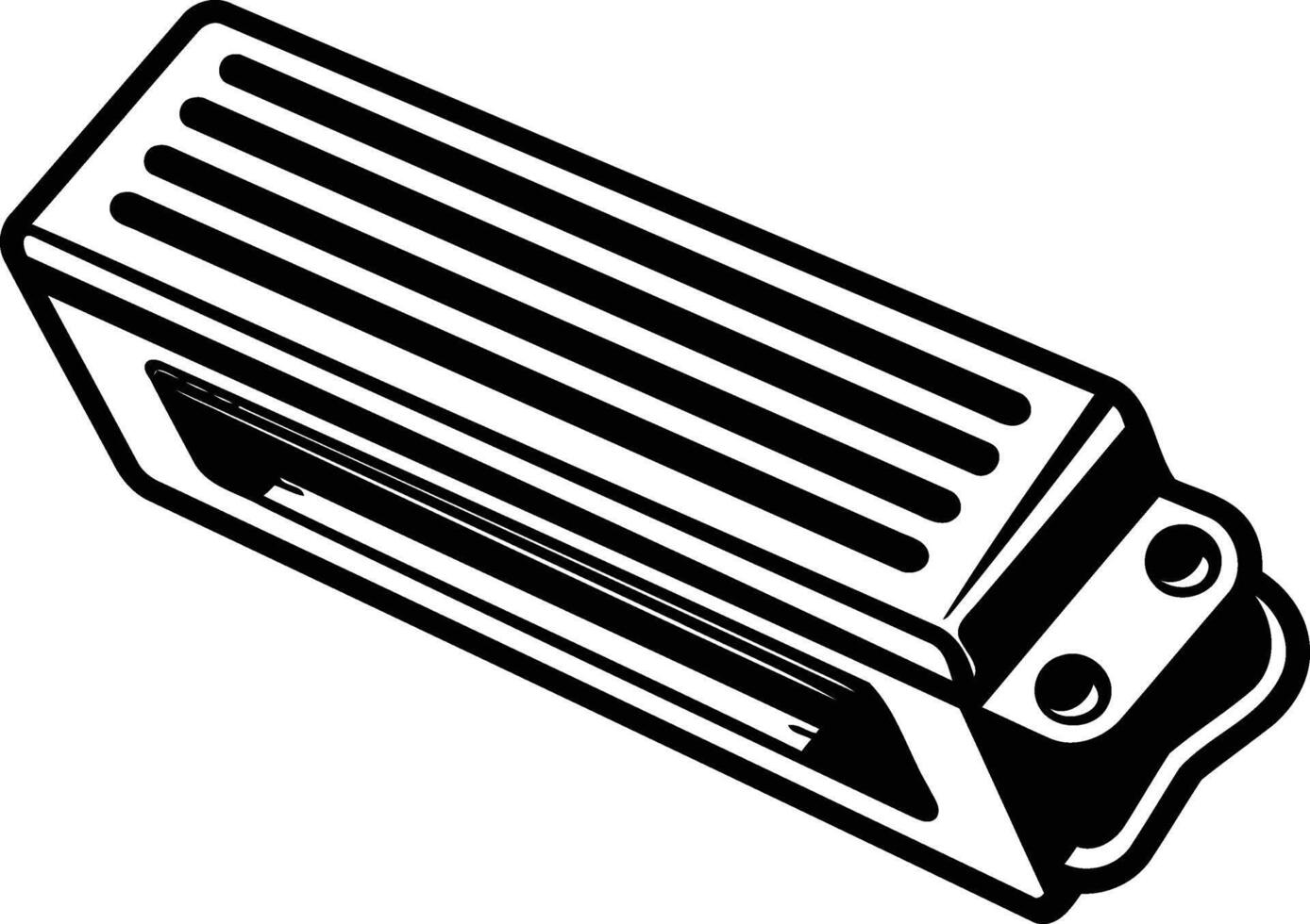 Black and white illustration of a vintage metal harmonica vector