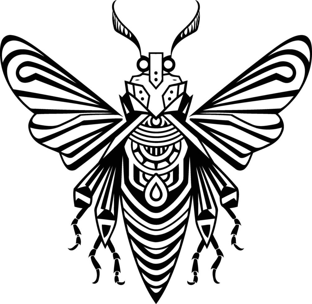 Geometric insect illustration in black and white vector