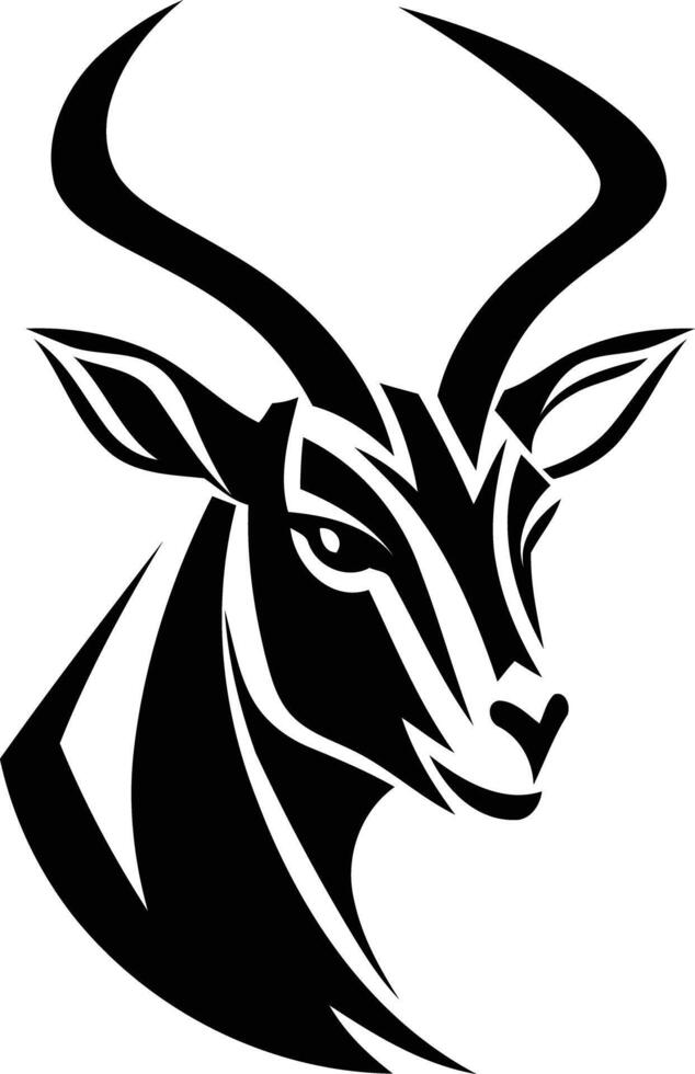 A bold, black and white illustration of an antelope head, perfect for logo design, branding, or t shirt prints vector