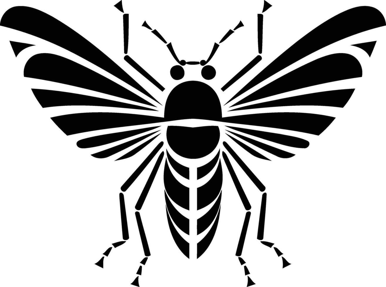 Stylish black and white element illustration of an insect with detailed wings vector