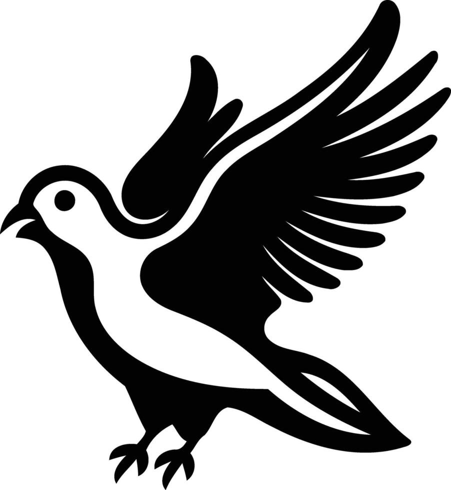 Simple black and white silhouette of a flying dove, perfect for peace, hope, and religious designs vector