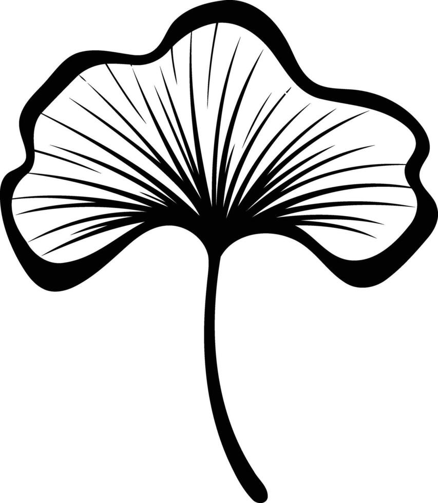 Simple, elegant black and white illustration of a single ginkgo leaf vector