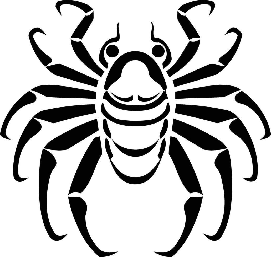 Stylized black and white element illustration of a spider or crab with bold lines and a tribal design vector