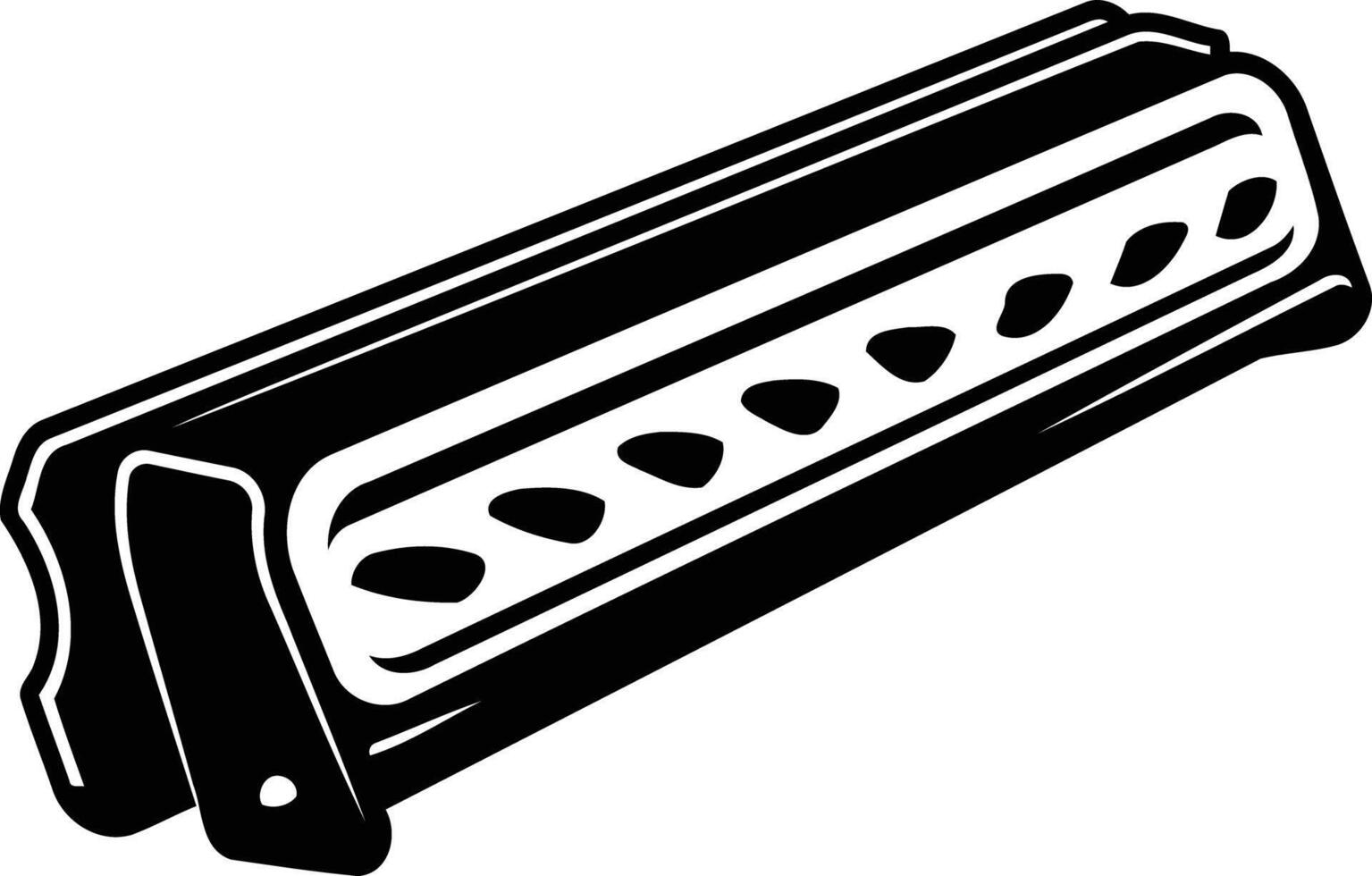 Black and white illustration of a harmonica, perfect for music related designs, logos, and branding vector