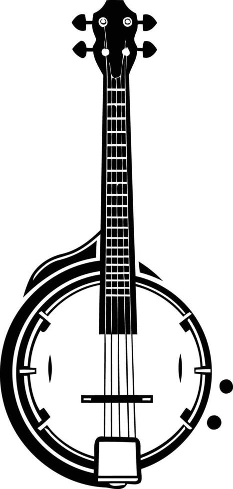 Simple yet striking black and white illustration of a banjo, perfect for musical projects, logos, and designs vector